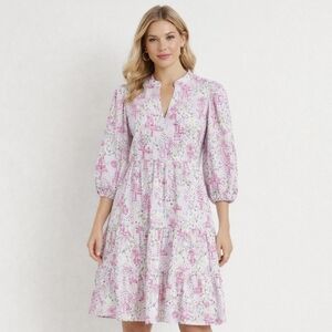 Smith & Quinn Tory Dress In Holland Tulip Sz M Pink Tiered Vacation Cottagecore